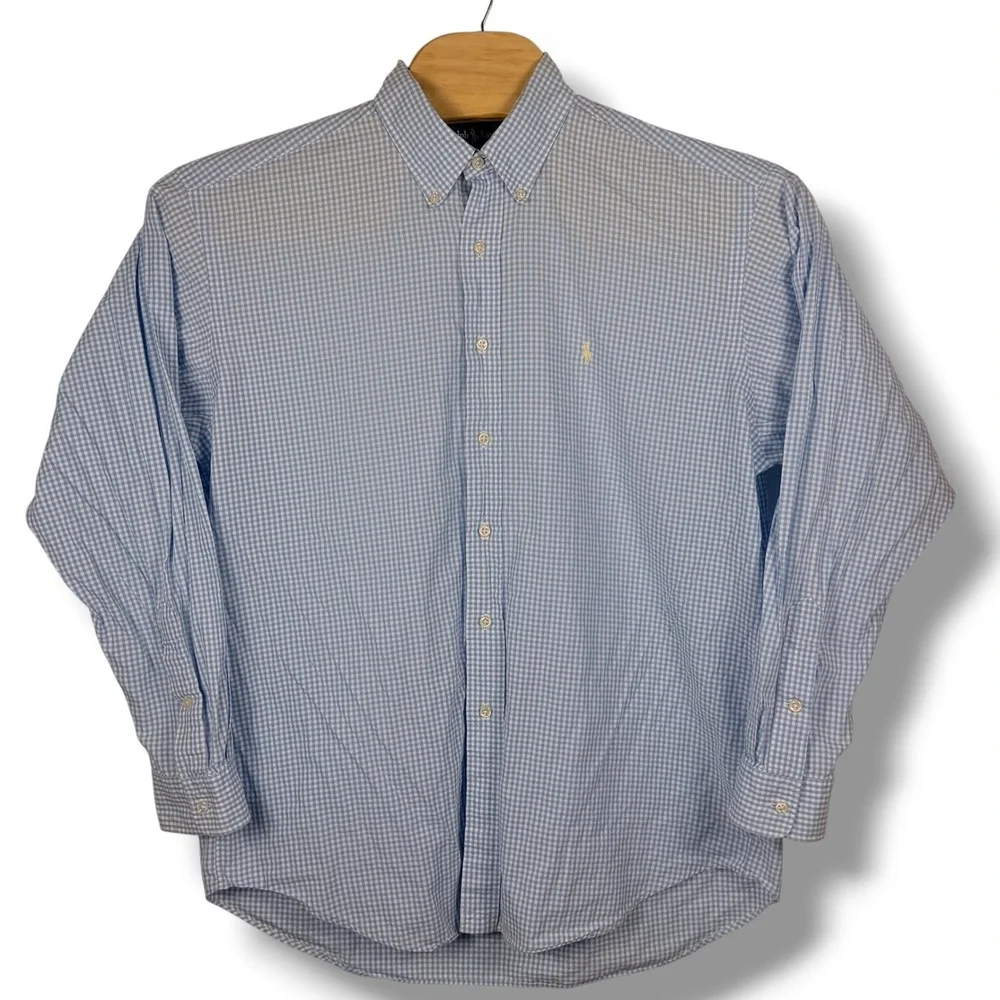 Vintage Ralph Lauren Button Down Men Large Blue Gingham Blake Casual Shirt Pony